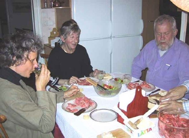 Dinner at Johansson's -- Catarina, Birgitta and Thomas