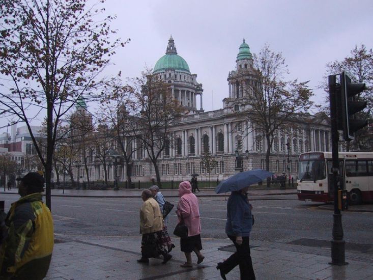 Belfast City Hall -- in rain (it rains a lot in Ireland -- that's why it is so green)