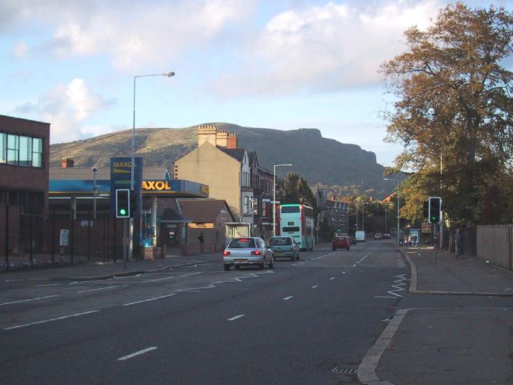 Antrim Road at dusk with Cave Hill in background