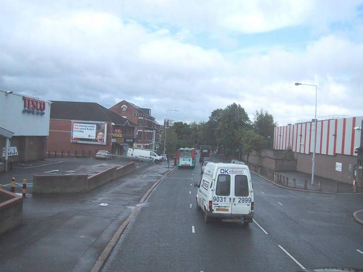 from upper deck of city bus