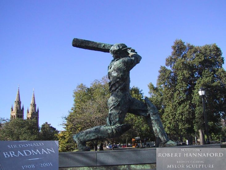 Don Bradman statue in park -- from people of Adelaide