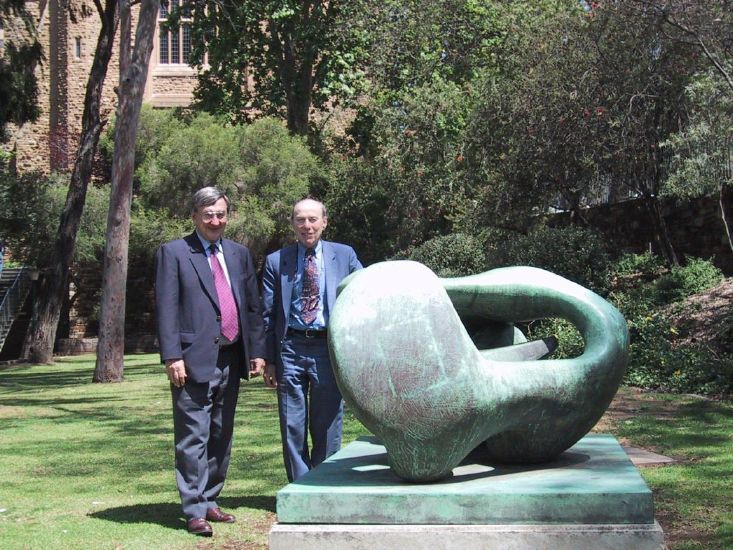 Jack and Leonard and Henry Moore statue t U. of Adelaide