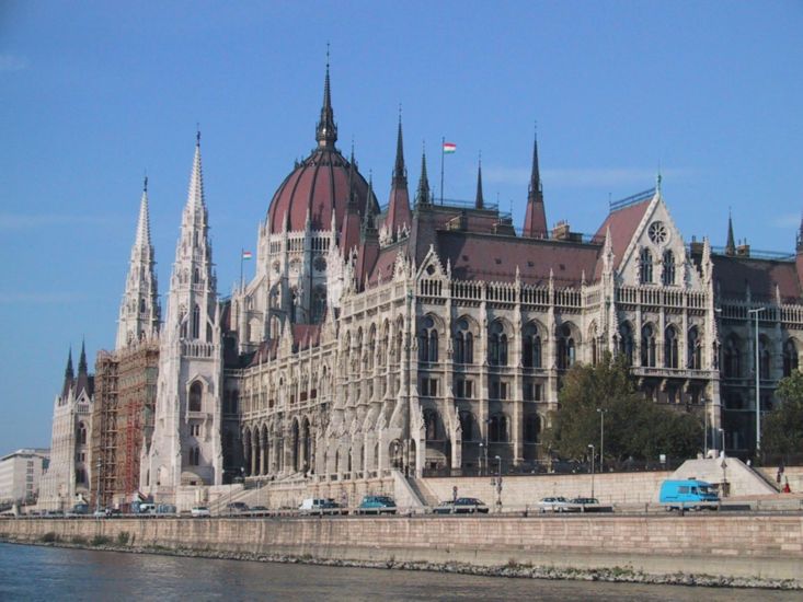 Parliament Building, Budapest as seen from boat on  River Danube