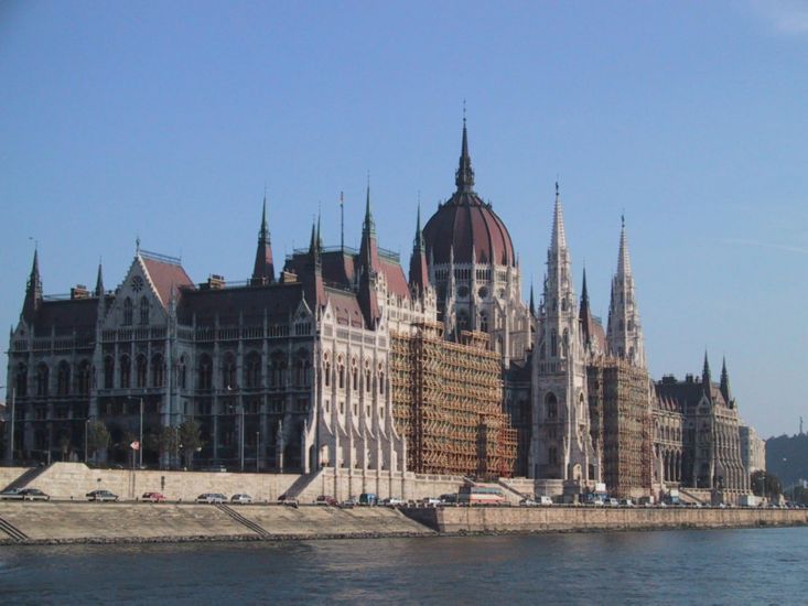 Parliament Building, Budapest as seen from boat on  River Danube