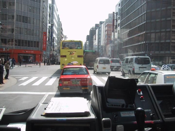 Tokyo traffic photographed  from front of bus