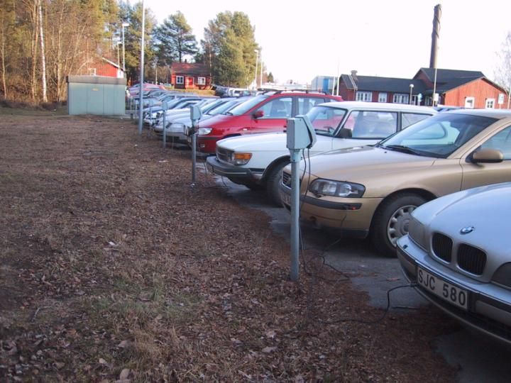 Block heaters -- so cars starts in cold weather in Umeå, Sweden