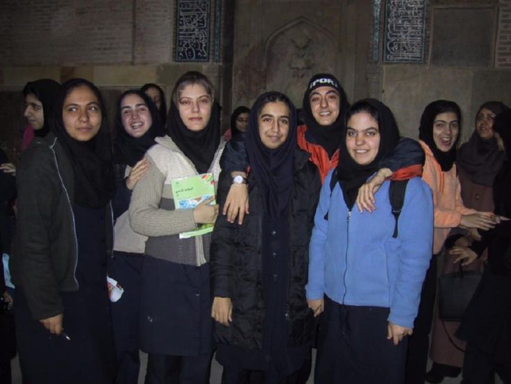 School trip to ancient site at  Estfahan - Bright, knowledgeable, lively students who spoke English well